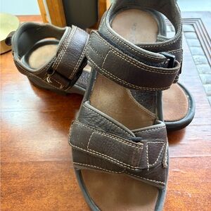 Rockport Brown Leather Hook & Loop Men's Sport Sandals Size 9 Stitching Accents